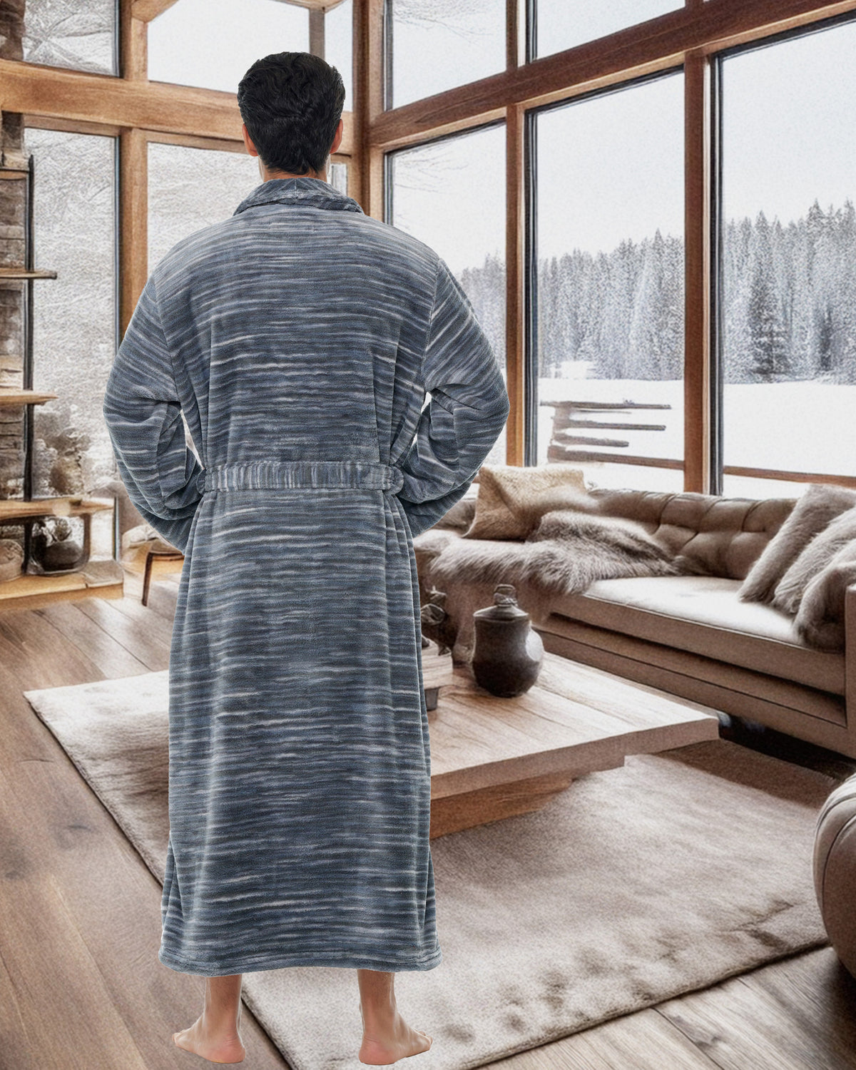 Men's Dark Heathered Gray Ultra Plush Fleece Robe, Big and Tall Winter Bathrobe