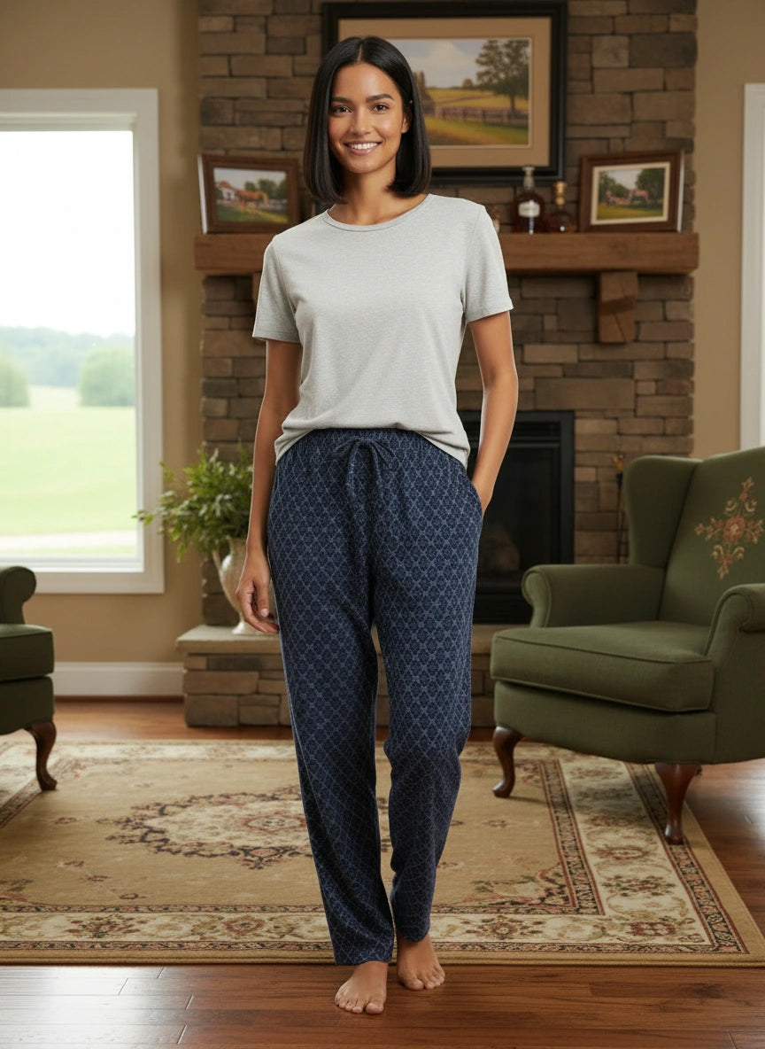 Women's Moroccan Trellis Soft Warm Fleece Pajama Pants, Long Lounge Bottoms