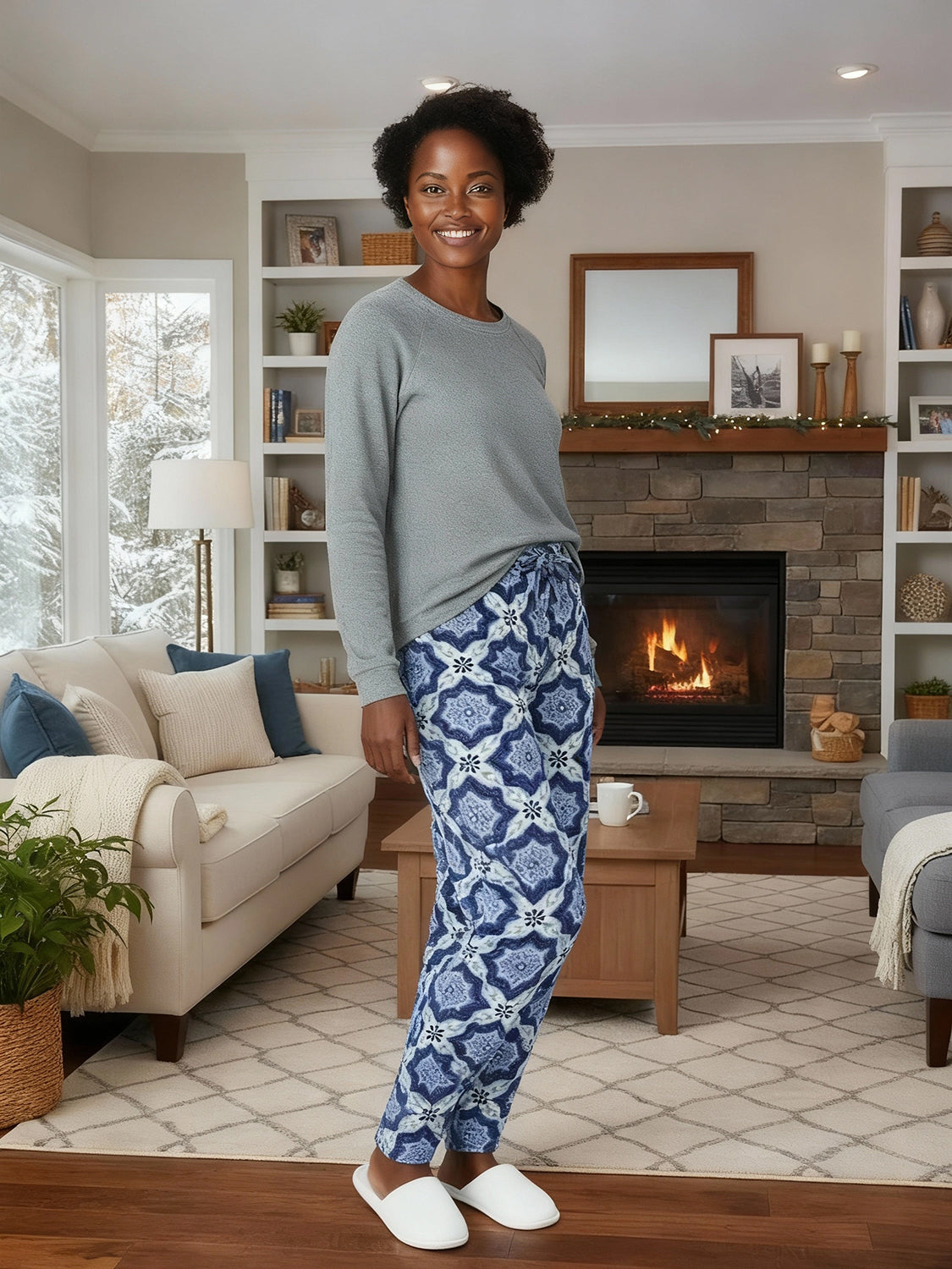 Women's Moroccan Dream Soft Warm Fleece Pajama Pants, Long Lounge Bottoms