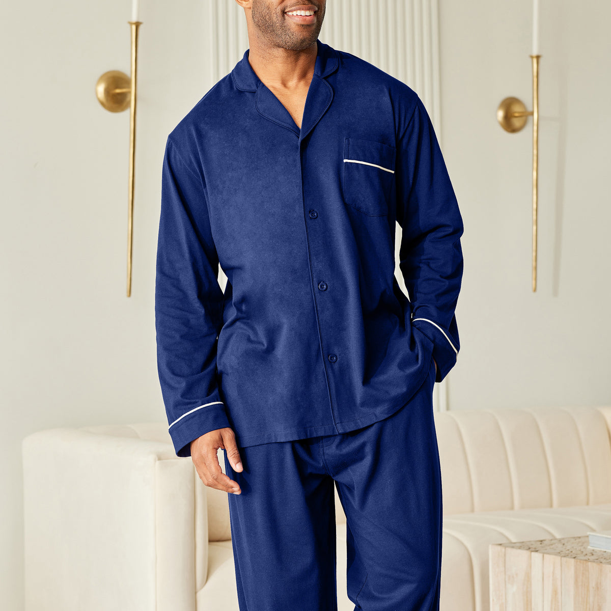 Mens Midnight Blue - 5 ft 5 in & Taller Classic Knit Pajamas Set