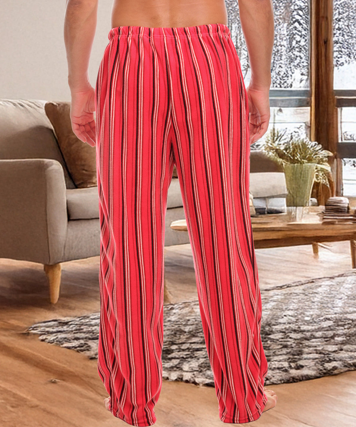 Men's Cabin Stripe Soft Polar Fleece Pajama Pants, Sweatpants, Pj Bottoms