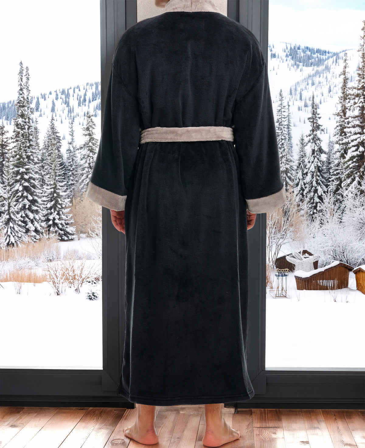 Mens Black with Beige Kimono Robe, Japanese Robe for Men