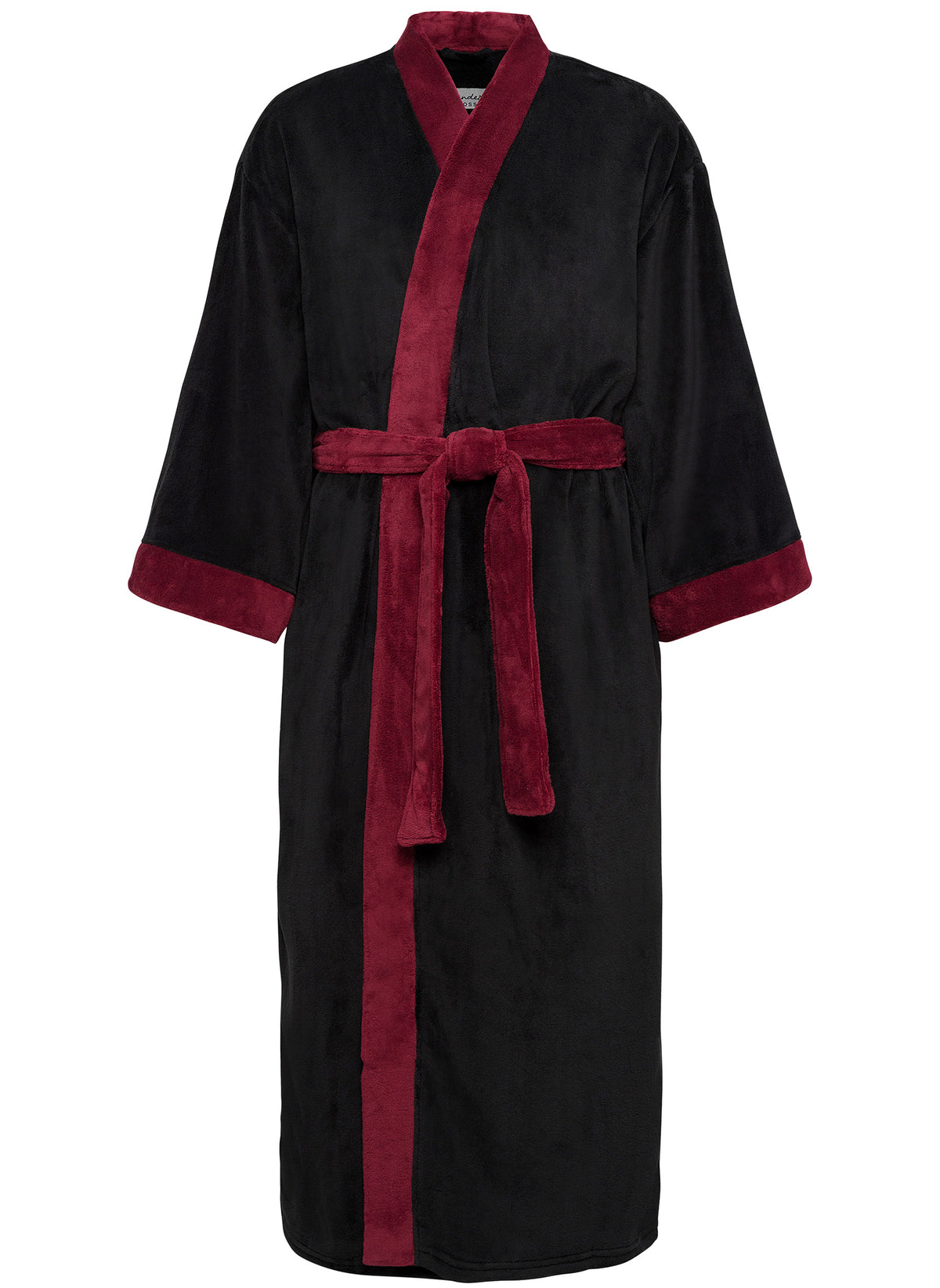 Mens Black with Burgundy Kimono Robe, Japanese Robe for Men