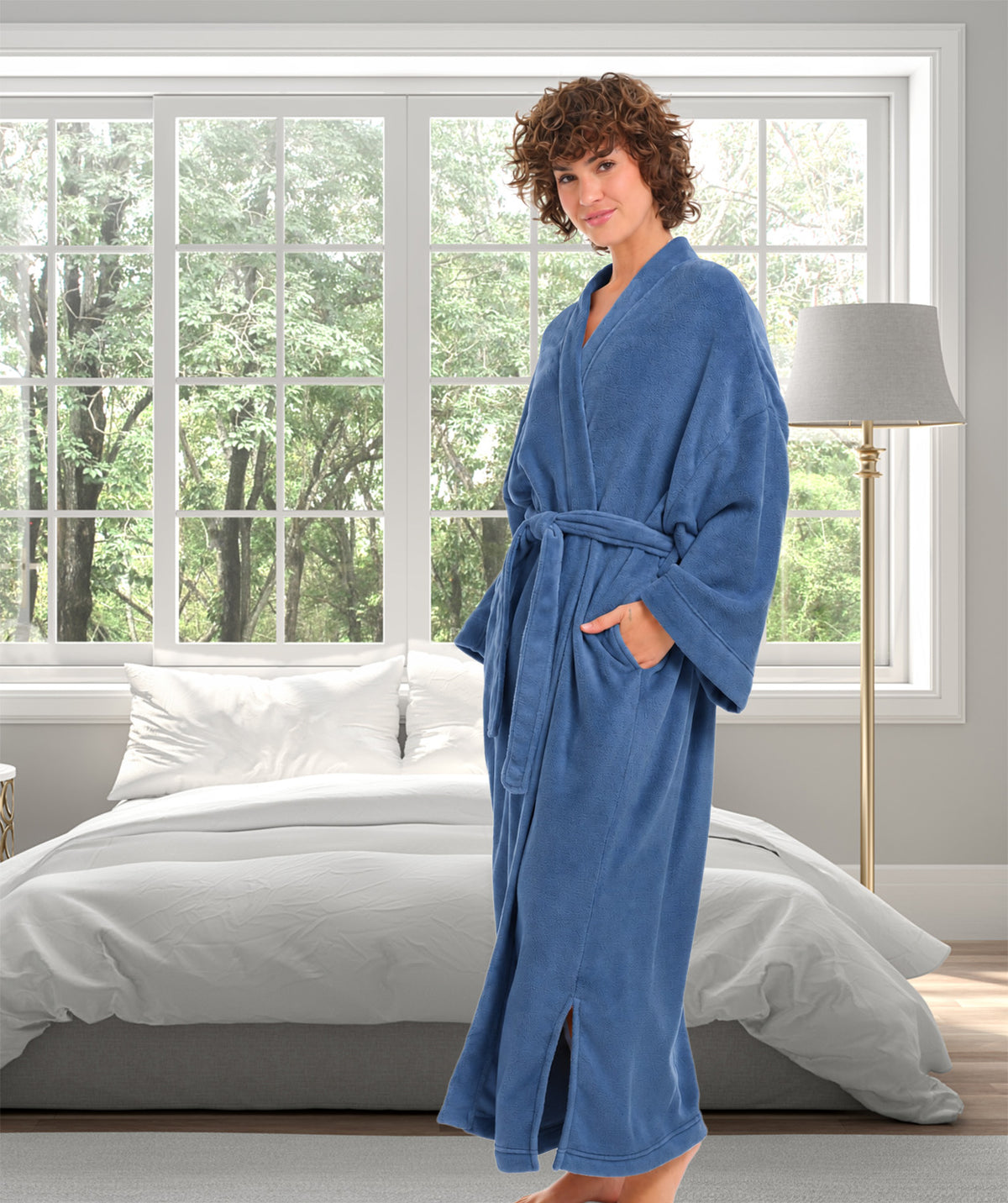 Womens Muted Navy Blue Kimono Robe, Robe for Women