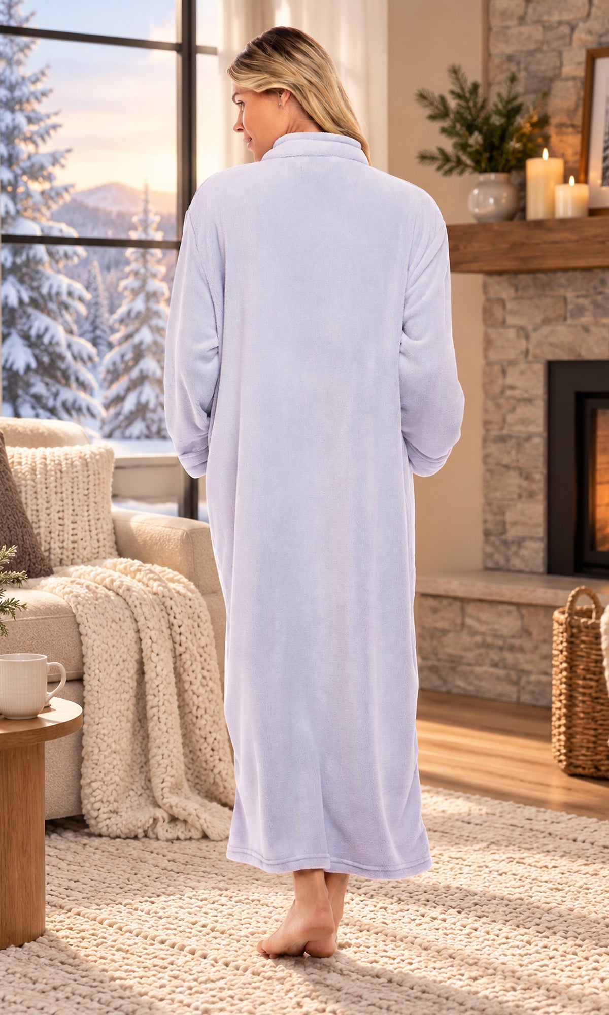 Women's Muted Mauve Zip Up Plush Robe, Oversized Bathrobe with Two Way Zipper