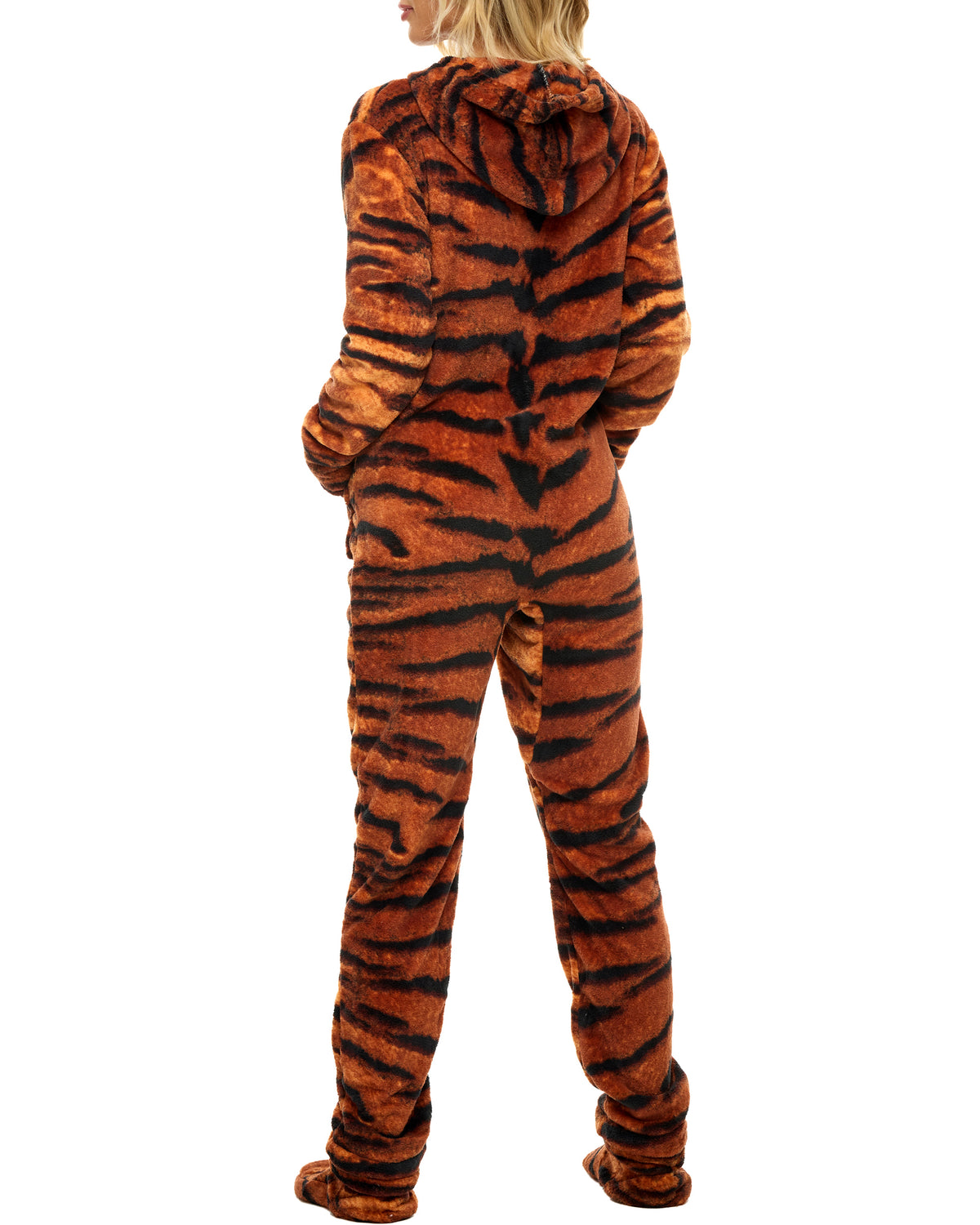Women's Bengal Tiger Hooded Footed Pajamas, Plush Adult Onesie, Winter PJs with Hood