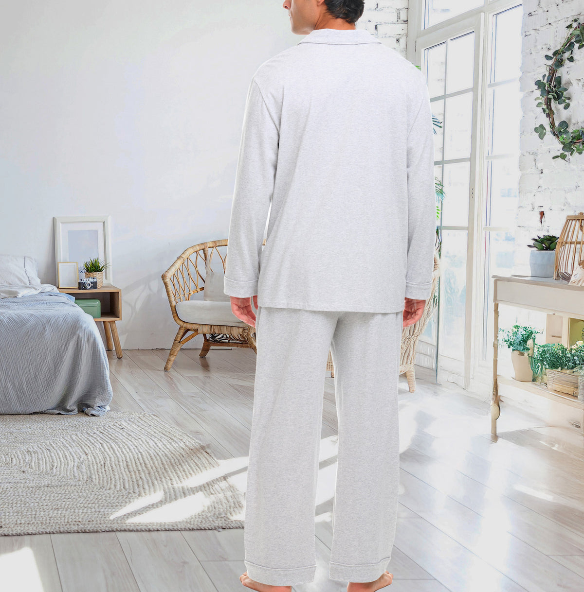 Mens Light Heathered Gray - 5 ft 5 in & Taller Classic Knit Pajamas Set