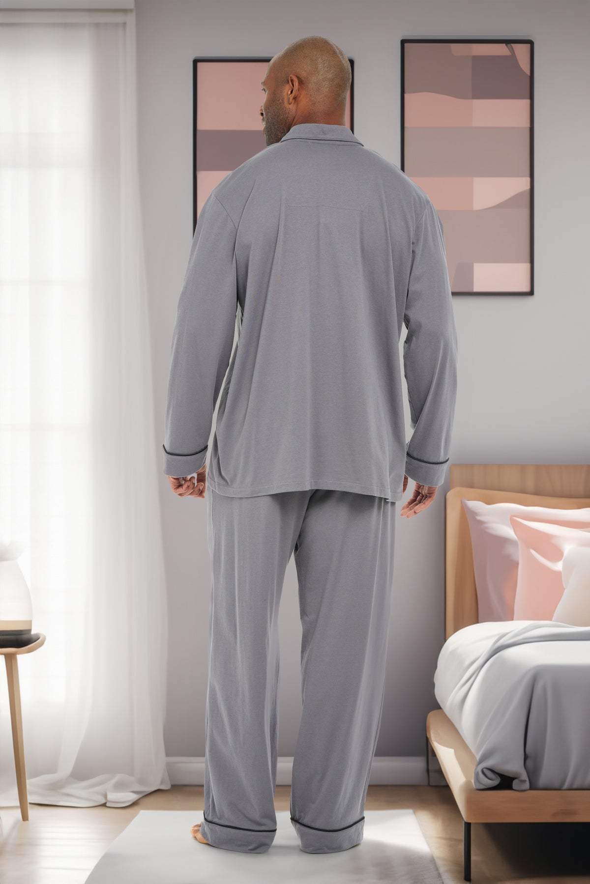 Mens Steel Gray - 5 ft 5 in & Taller Classic Knit Pajamas Set