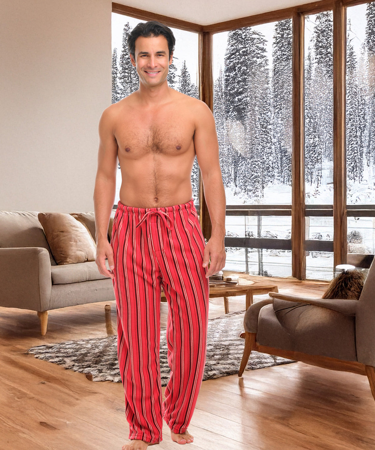 Men's Cabin Stripe Soft Polar Fleece Pajama Pants, Sweatpants, Pj Bottoms