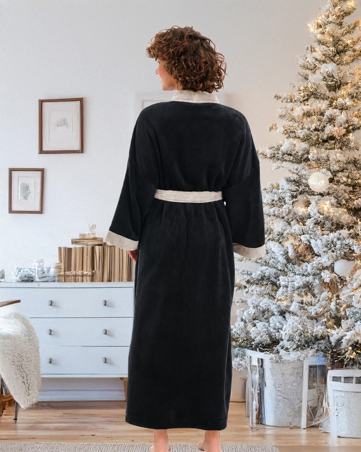 Womens Black with Sandstone Kimono Robe, Robe for Women