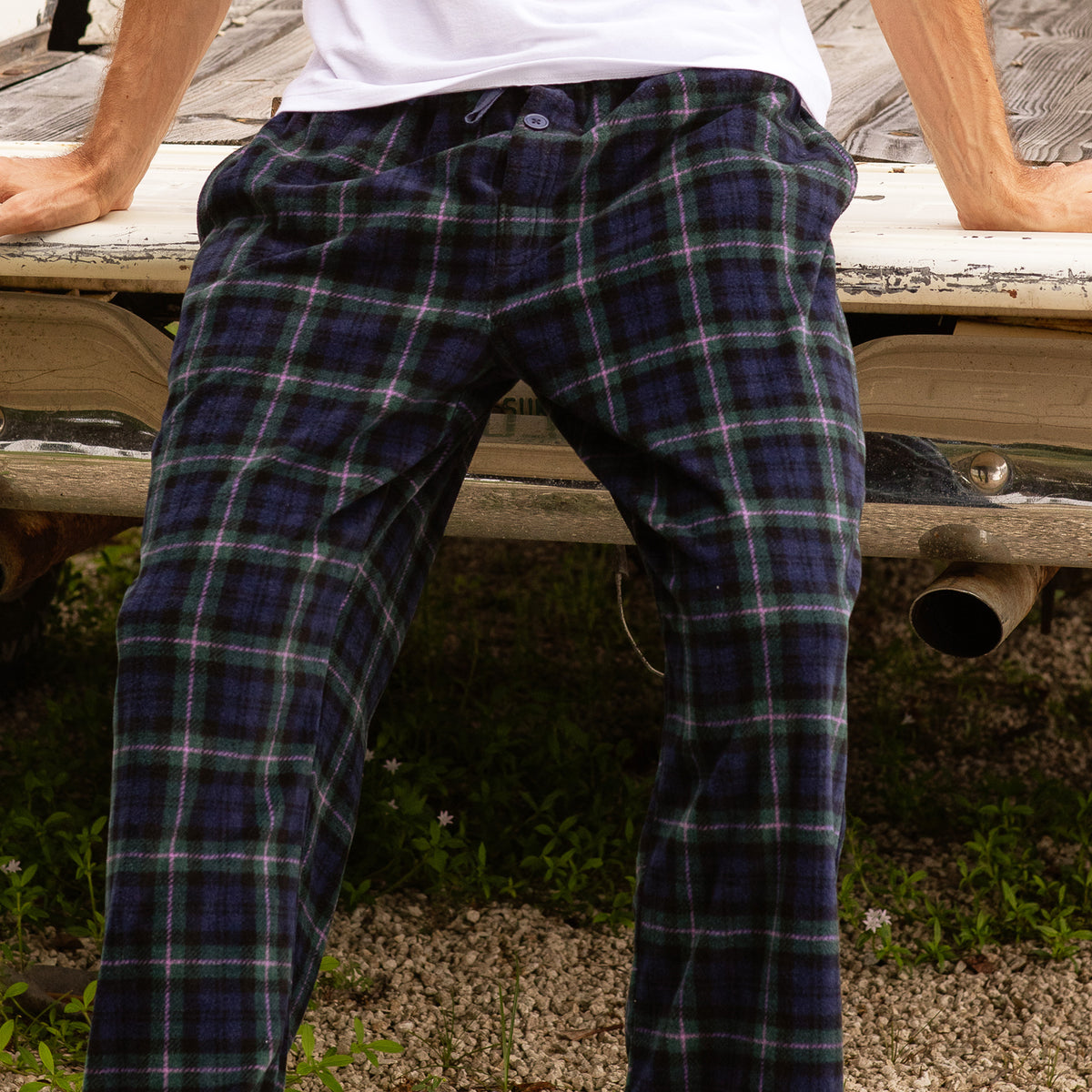 Men's Christmas Lights Soft Plush Fleece Pajama Pants, Warm Long Lounge Bottoms