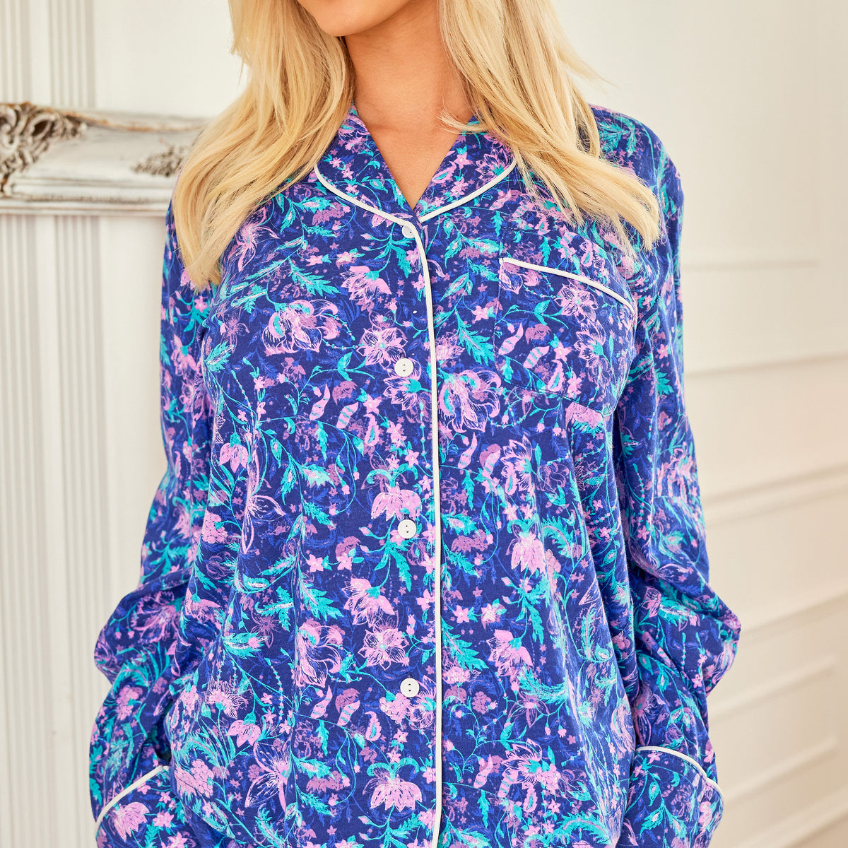 Womens Purple Floral Long Sleeve Knit Pajamas