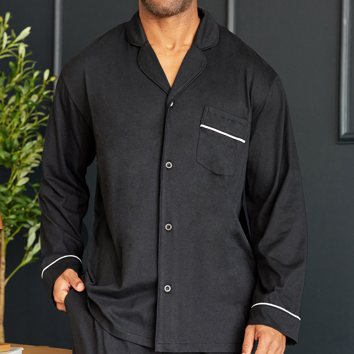 Mens Black - 5 ft 5 in & Taller Classic Knit Pajamas Set