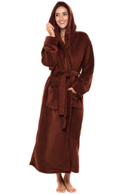 Chocolate Plush Fleece Robe for Women, Long Hooded Bathrobe with Hood, Plus Size