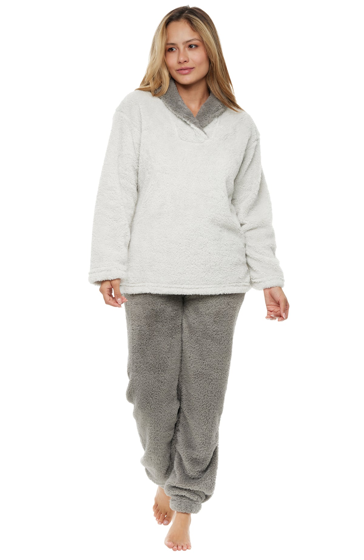 Women's Steel Gray Plush, Oversized Fleece Pajamas Set, Joggers with Pockets, Drawstring and Elastic Waist