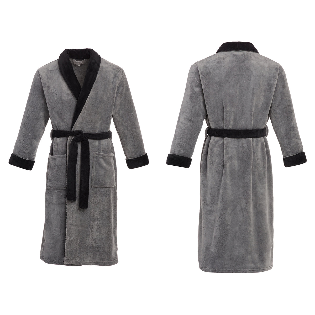 Men's White Gray and Brown Plaid Classic Winter Robe, Plush Fleece Bathrobe