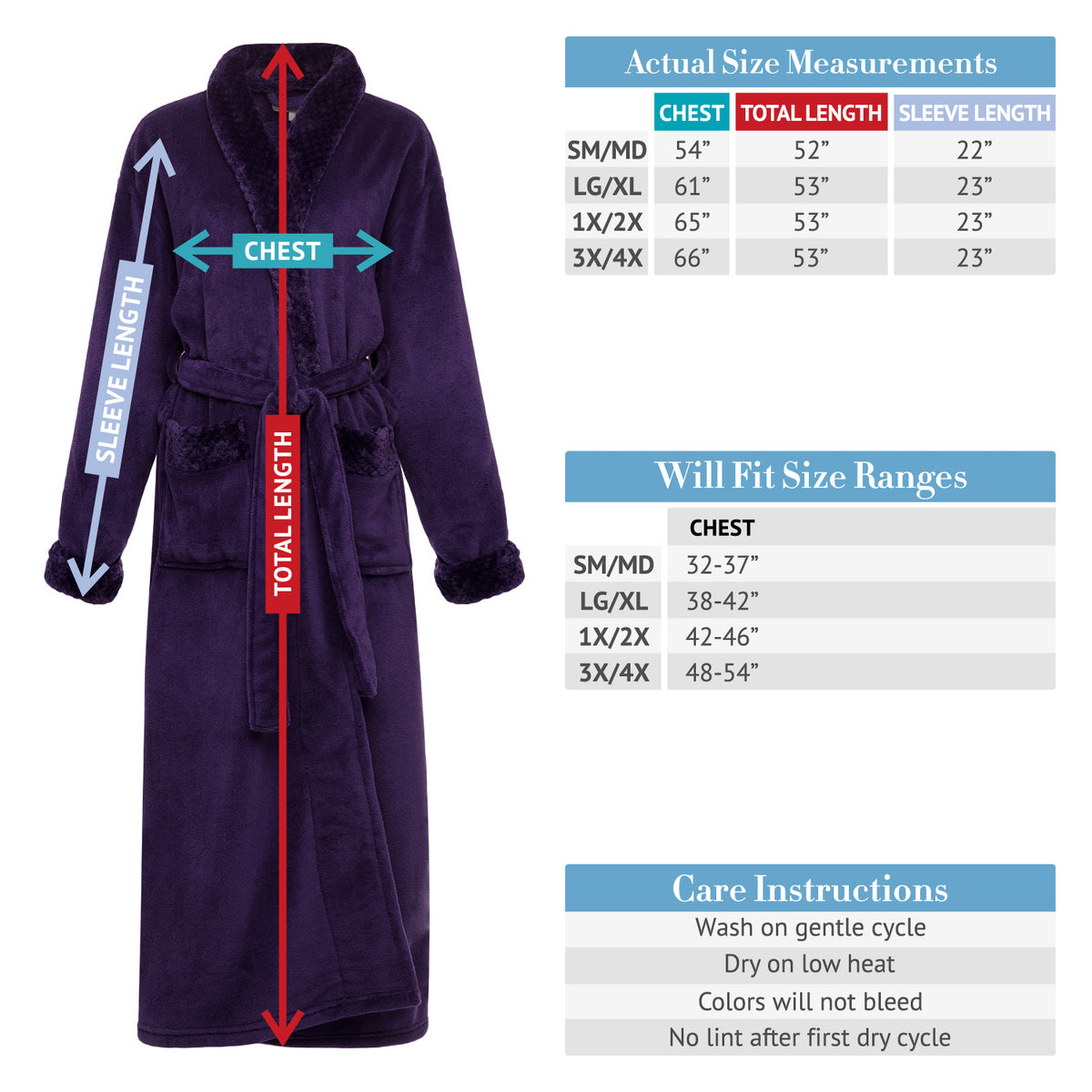 Turquoise Plush Striped Robe for Women, Long Fleece Plaid Winter Bath Robe, Plus Size