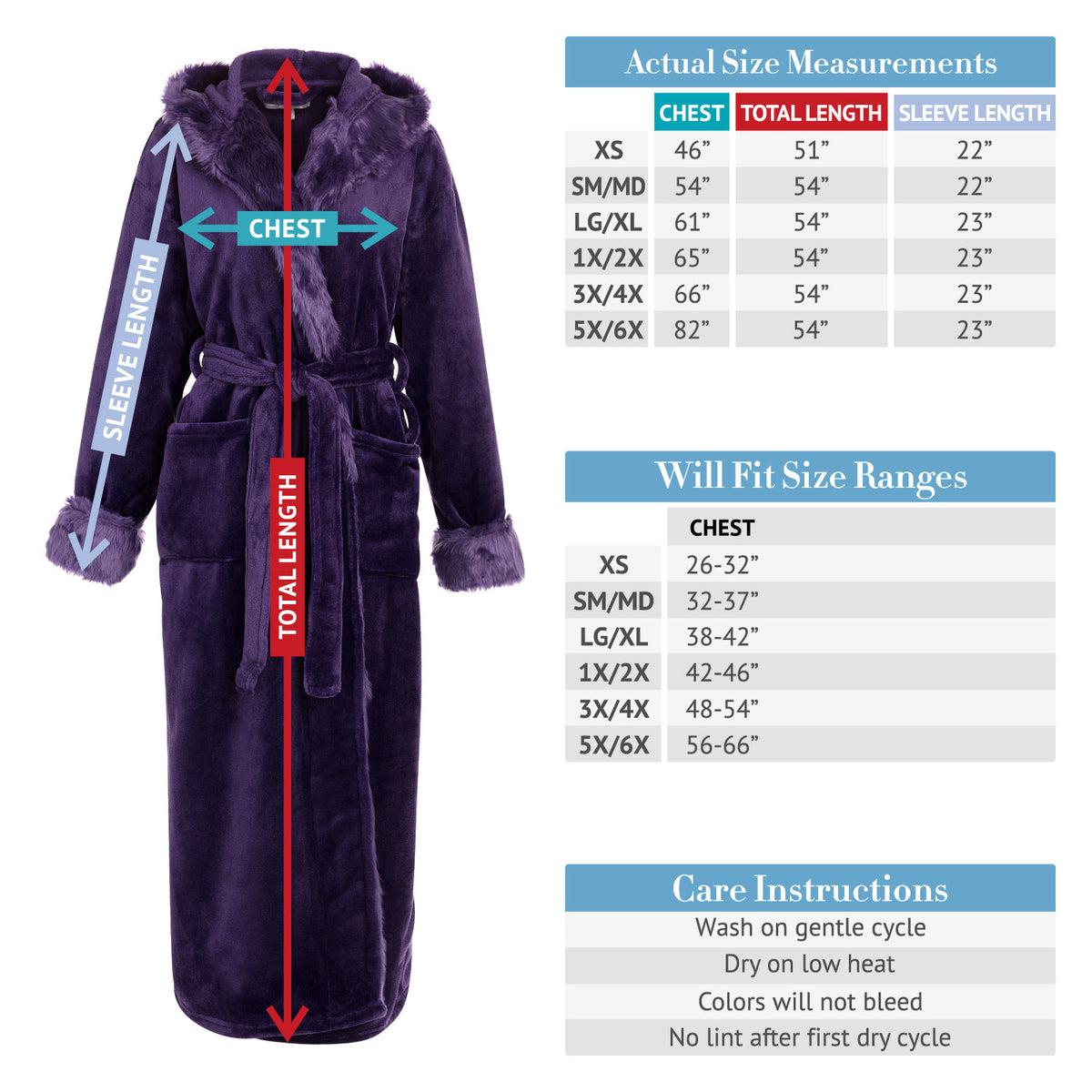 Women's Purple Plush Fleece Robe with Faux Fur Accents, Short Bathrobe