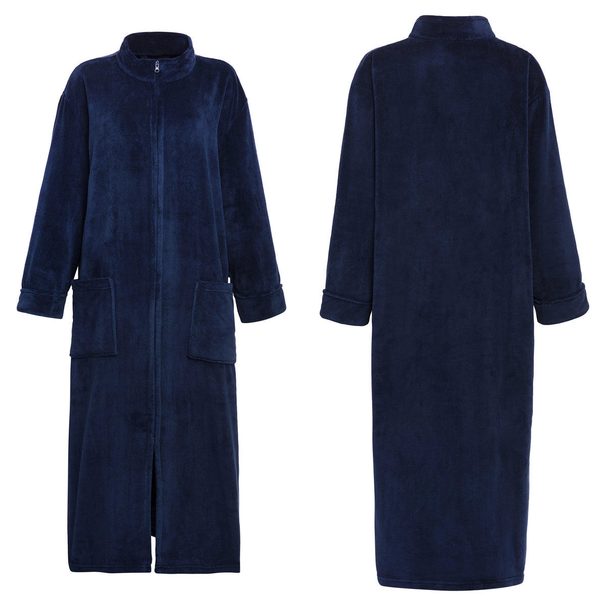 Women's Lavender Zip Up Plush Robe, Oversized Bathrobe with Two Way Zipper