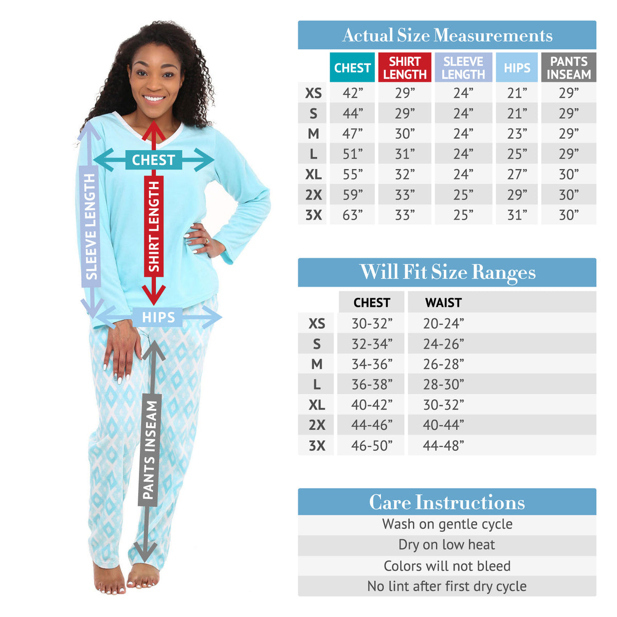 Women's Red Snowflakes with Red Trim Soft Warm Fleece Pajamas Plush Lounge Set, Long V Neck Top and Pants, PJ