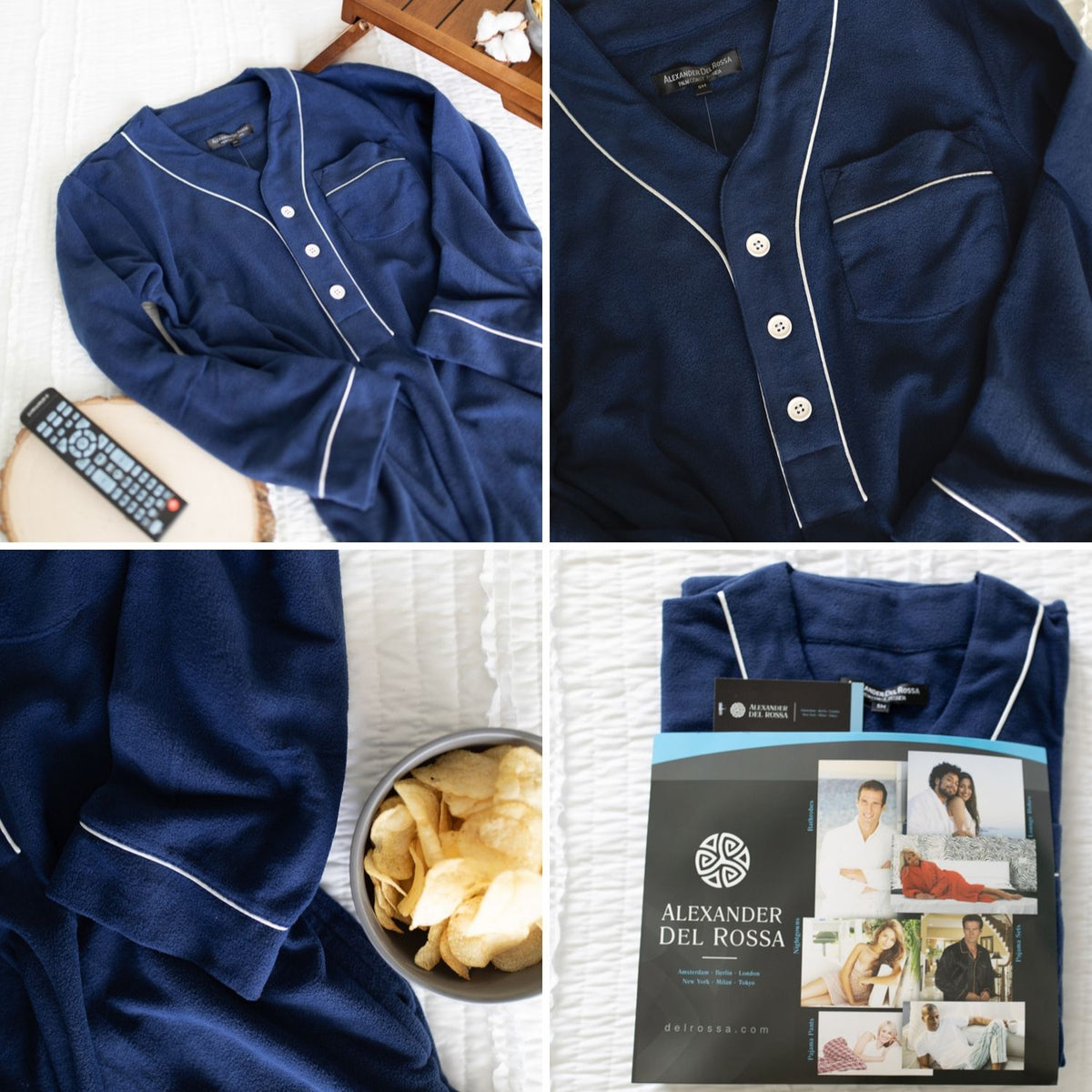 Men's Blue and Green Tartan Plaid Plush Sleep Shirt, Fleece Nightshirt Pajamas Shirt