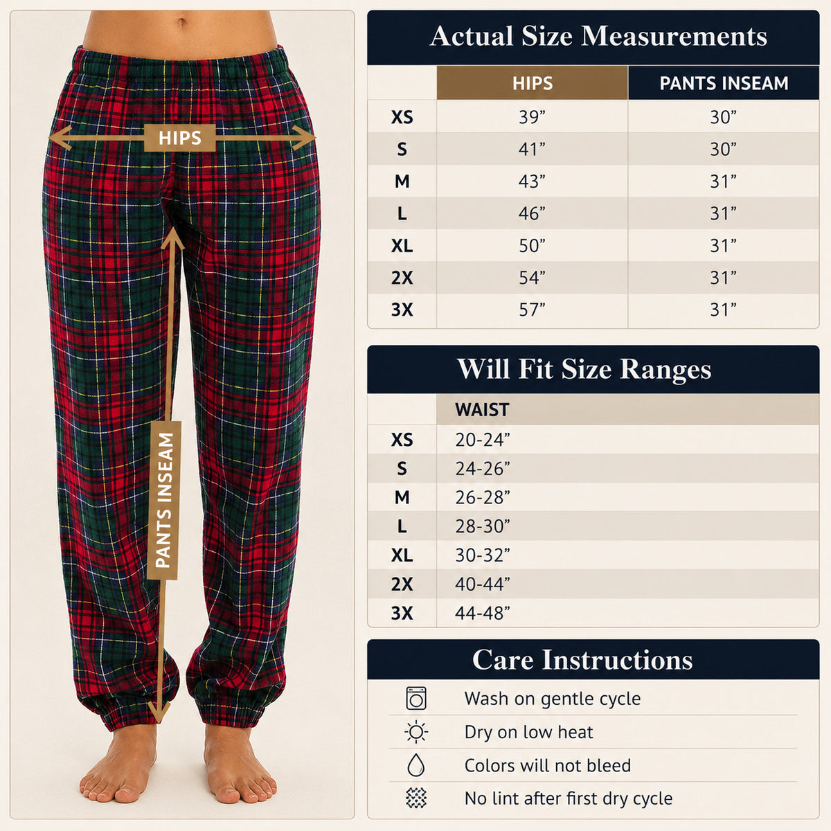 Shadow Rose Plaid Polar Fleece Pajama Pants for Women, Joggers, Sweatpants, PJ Bottoms