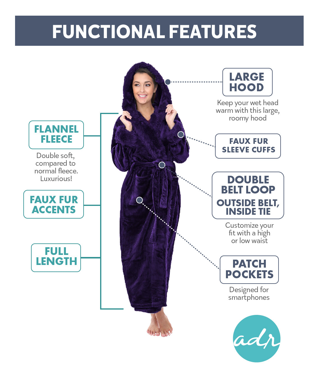 Women's Black with White Tiger Plush Fleece Robe with Faux Fur Accents, Short Bathrobe