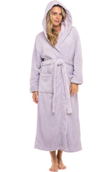 Lavender Plush Fleece Robe for Women, Long Hooded Bathrobe with Hood, Plus Size