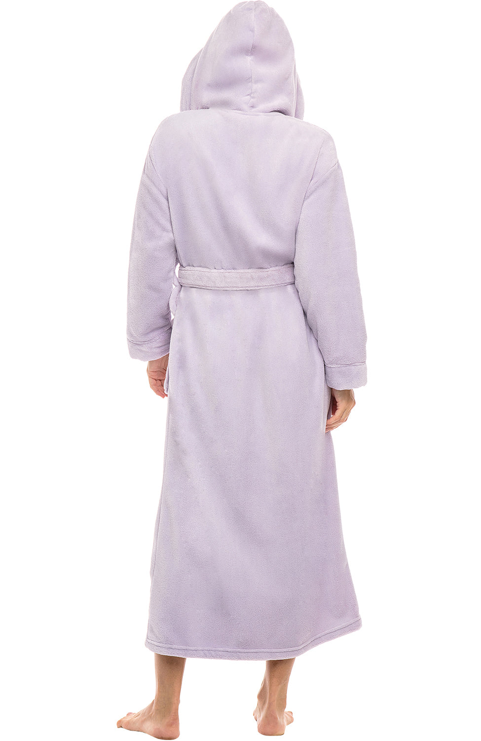 Lavender Plush Fleece Robe for Women, Long Hooded Bathrobe with Hood, Plus Size