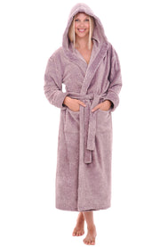 Mauve with Polka Dots Plush Fleece Robe for Women, Long Hooded Bathrobe with Hood, Plus Size