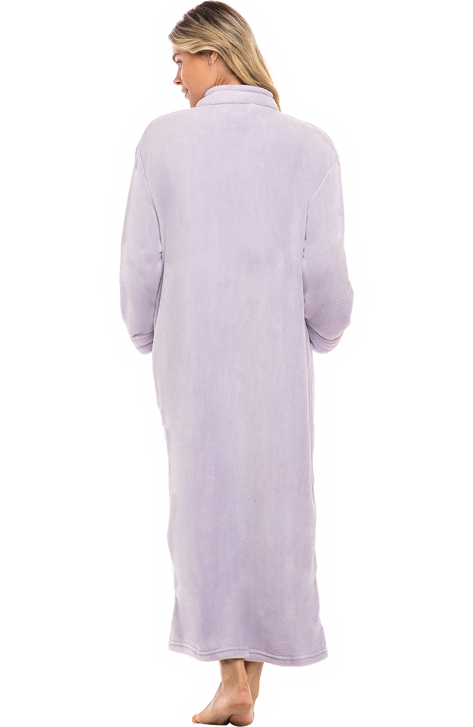 Women's Lavender Zip Up Plush Robe, Oversized Bathrobe with Two Way Zipper