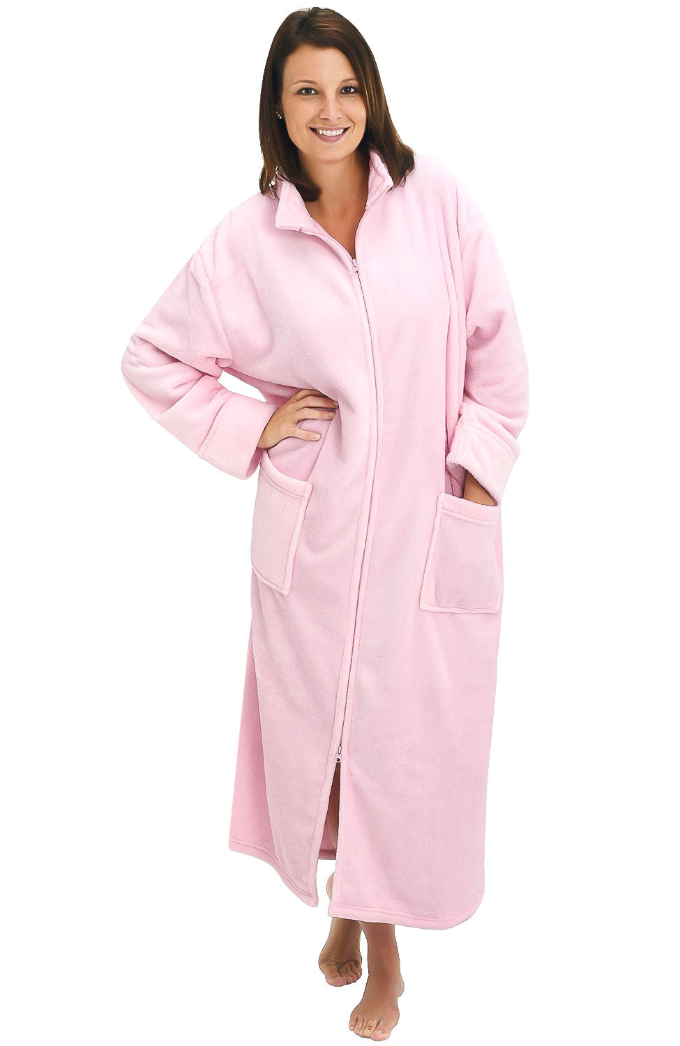 Women's Zip Up Plush Robe, Oversized Bathrobe with Two Way Zipper in Stripe, Leopard Print and Floral