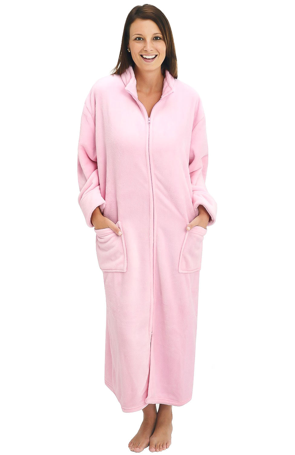 Women's Zip Up Plush Robe, Oversized Bathrobe with Two Way Zipper in Stripe, Leopard Print and Floral