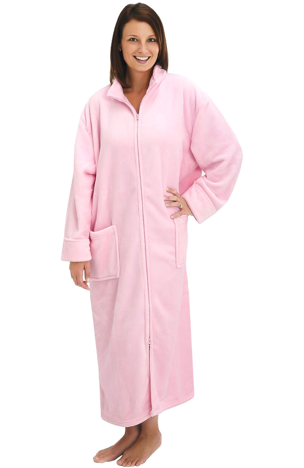 Women's Zip Up Plush Robe, Oversized Bathrobe with Two Way Zipper in Stripe, Leopard Print and Floral