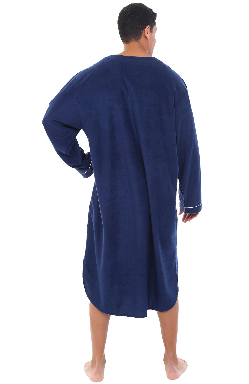 Men's Midnight Blue Plush Sleep Shirt, Fleece Nightshirt Pajamas Shirt