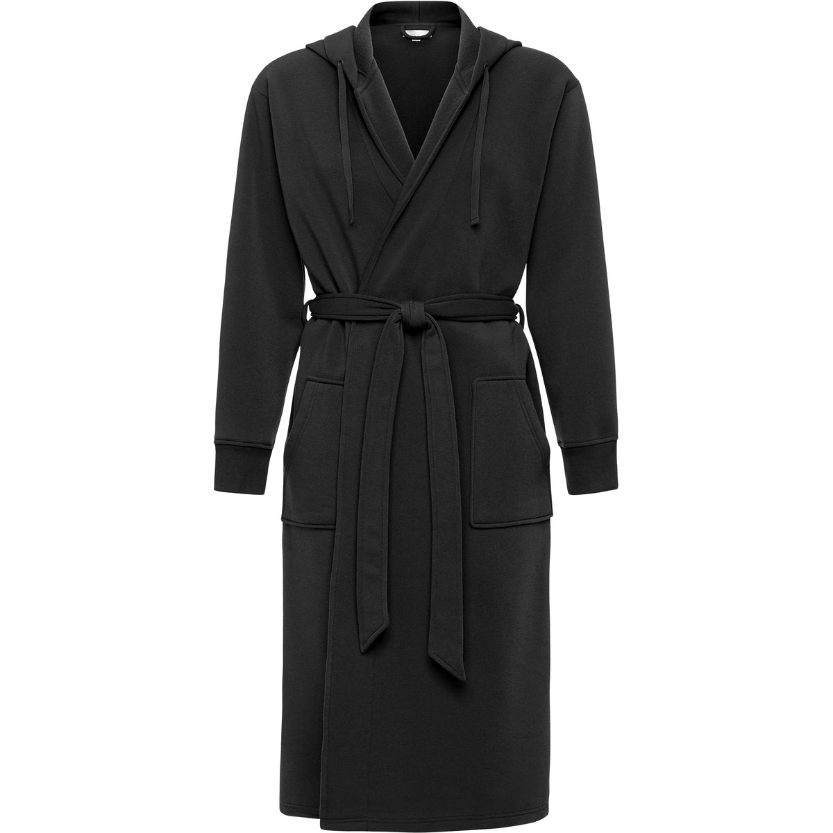 Men's Black Classic Hooded Sweatshirt Robe, Winter Bathrobe - Black - front view
