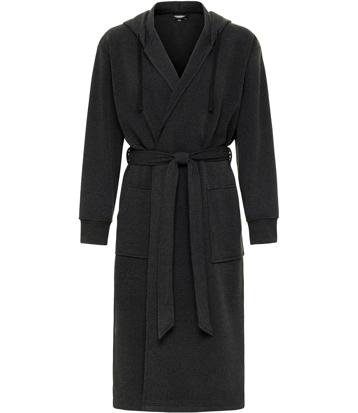 Men's Dark Heathered Gray Classic Hooded Sweatshirt Robe, Winter Bathrobe - Dark Heathered Gray - front view