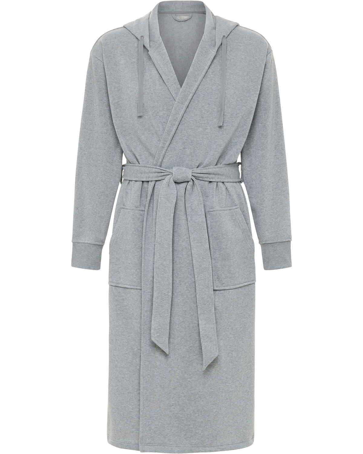 Men's Light Heathered Gray Classic Hooded Sweatshirt Robe, Winter Bathrobe - Light Heathered Gray - front view