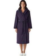 Women's Purple Plush Fleece Robe with Hood, Lightweight Hooded Bathrobe with Pockets - Purple - front view
