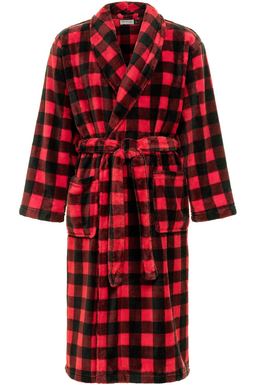 Men's Red Black Buffalo Check Plaid Classic Winter Robe, Plush Fleece Bathrobe