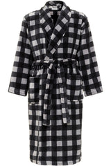 Men's Gray Buffalo Check Classic Winter Robe, Plush Fleece Bathrobe