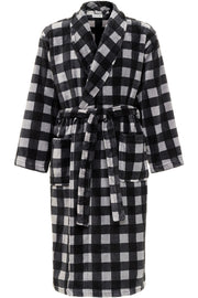 Men's Gray Buffalo Check Classic Winter Robe, Plush Fleece Bathrobe