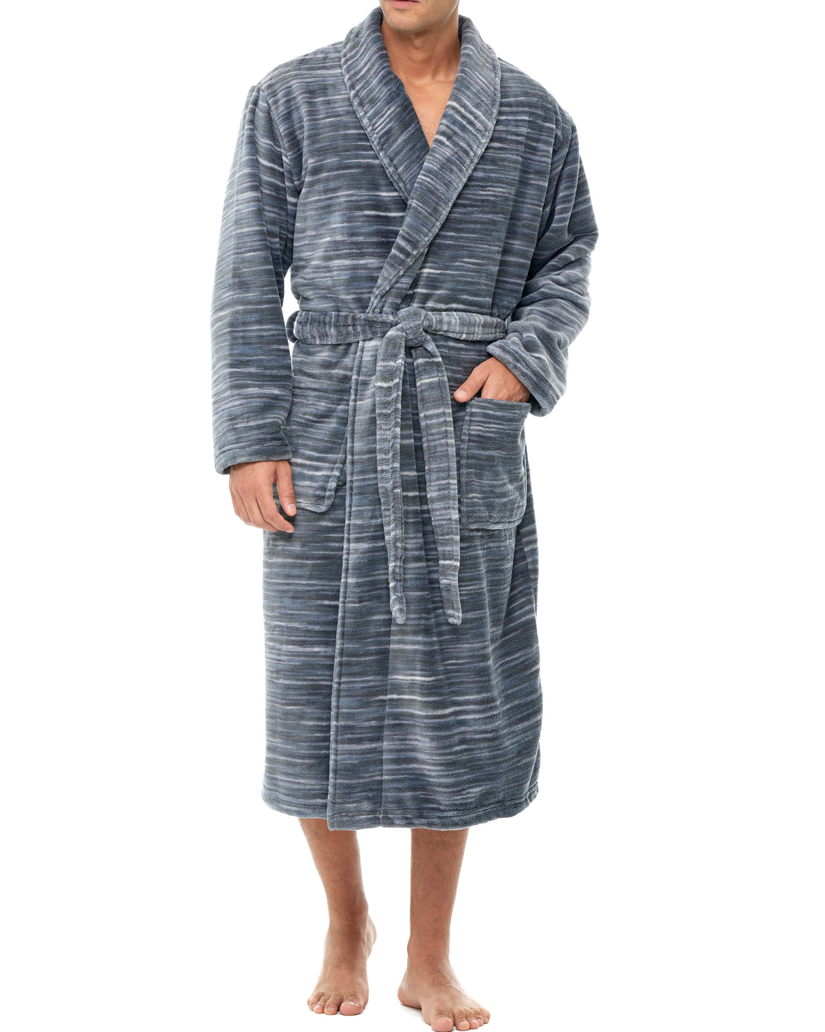 Men's Dark Heathered Gray Classic Winter Robe, Plush Fleece Bathrobe