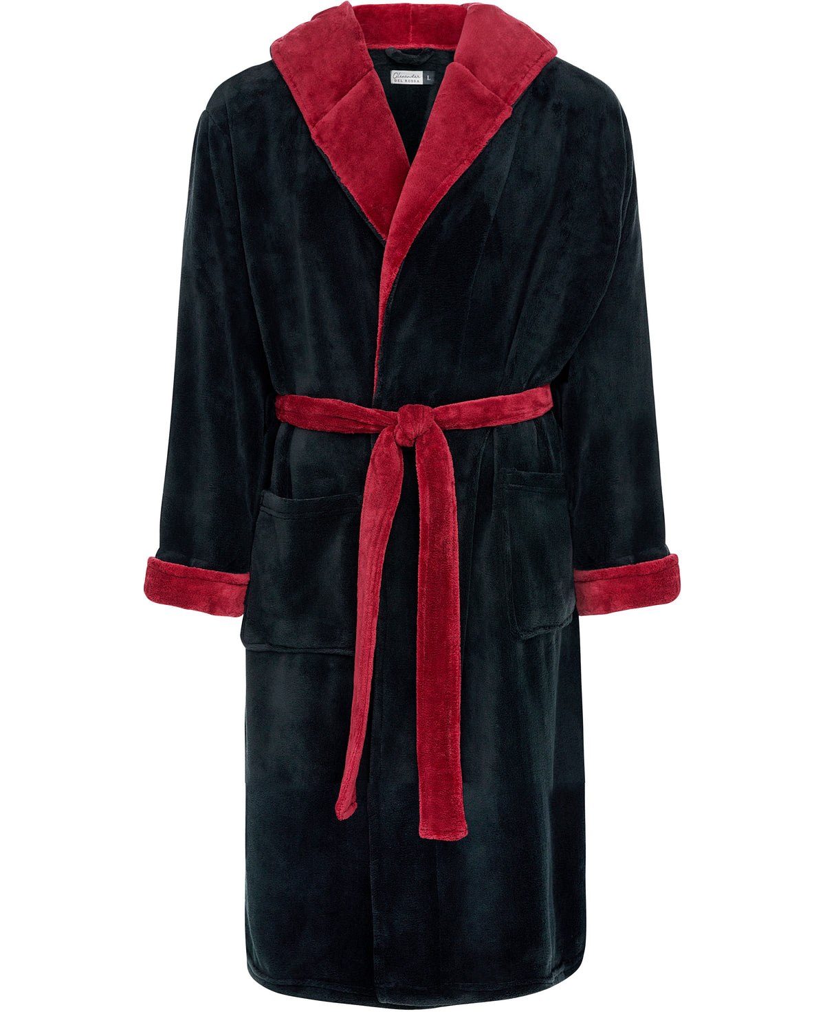 Men's Black with Burgundy Classic Winter Robe, Plush Fleece Bathrobe