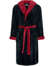 Men's Black with Burgundy Classic Winter Robe, Plush Fleece Bathrobe