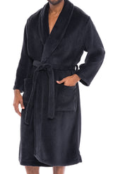 Men's Black Classic Winter Robe, Plush Fleece Bathrobe