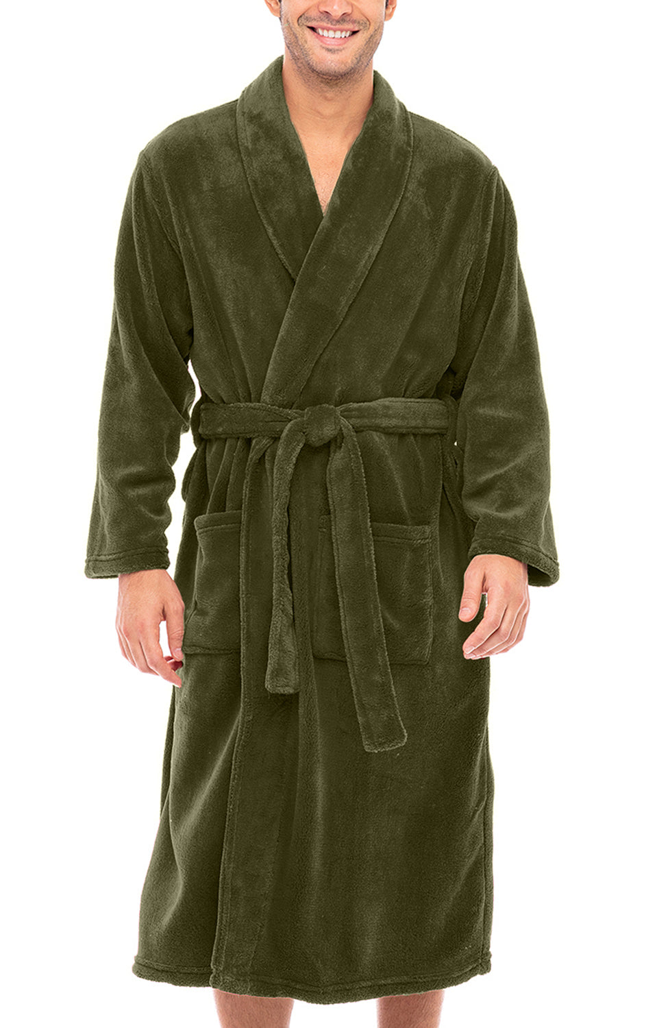 Men's Army Green Classic Winter Robe, Plush Fleece Bathrobe