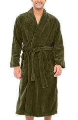 Men's Army Green Classic Winter Robe, Plush Fleece Bathrobe
