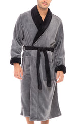 Men's Steel Gray with Black Classic Winter Robe, Plush Fleece Bathrobe