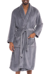 Men's Steel Gray Classic Winter Robe, Plush Fleece Bathrobe